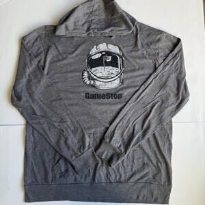 GameStop Astronaut Hoodie Gray Mens 2XL Long Sleeve Lightweight Hooded T Shirt